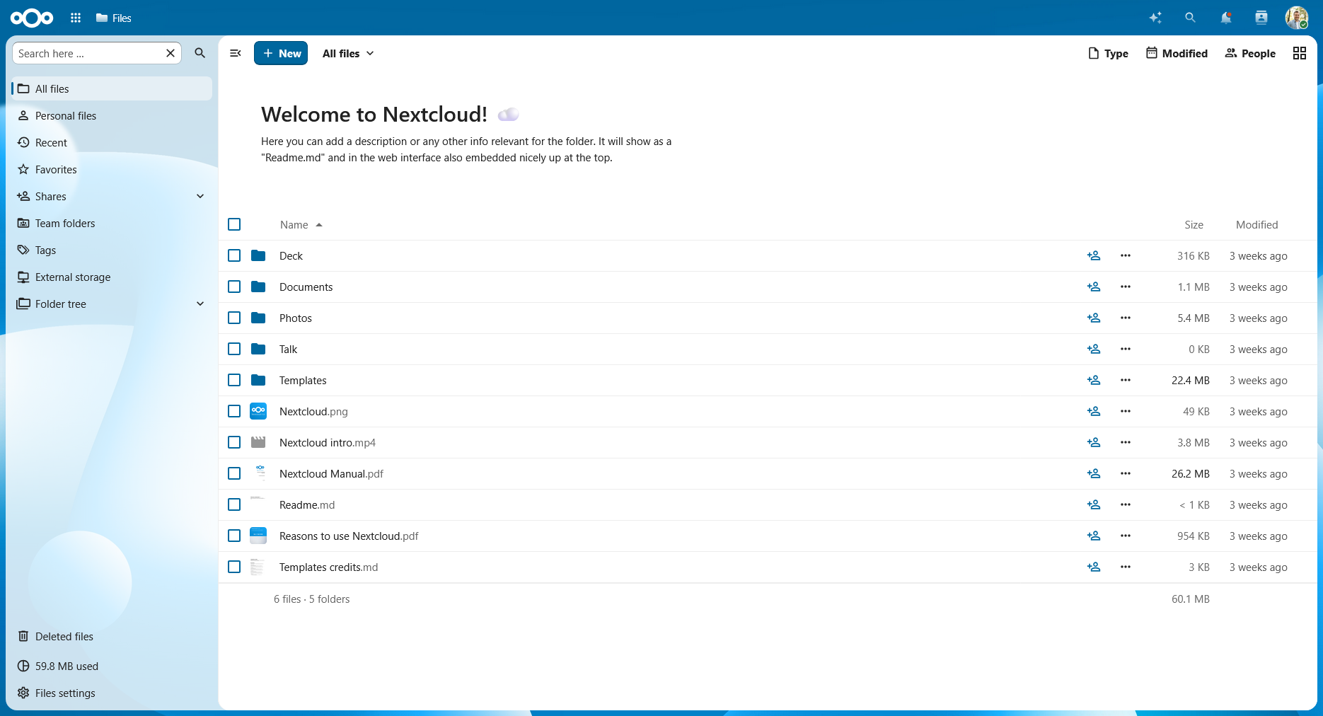 Files layout with navigation and content